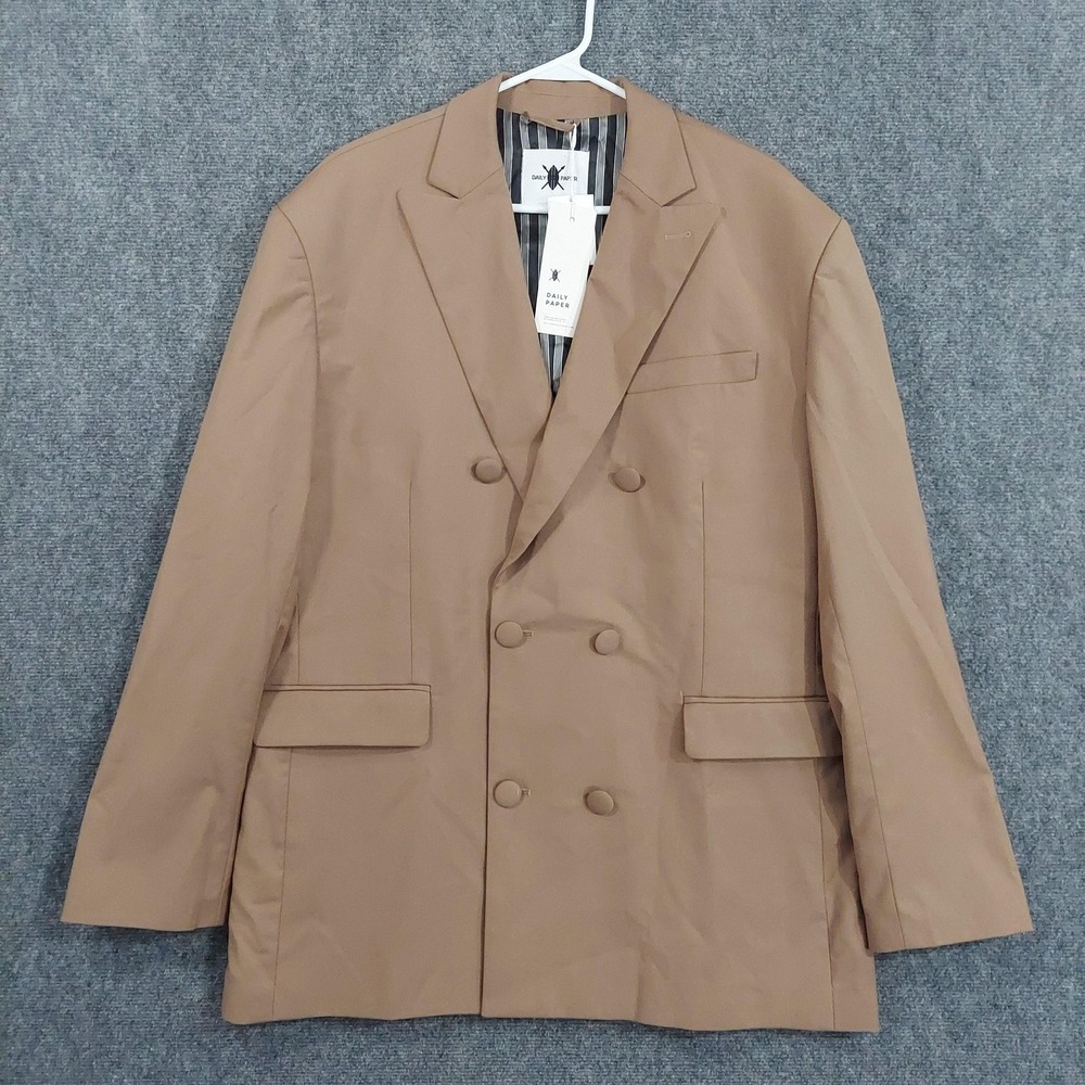 Daily Paper Blazer Mens Small Brown Camel Gecker Double Breasted Pea Coat